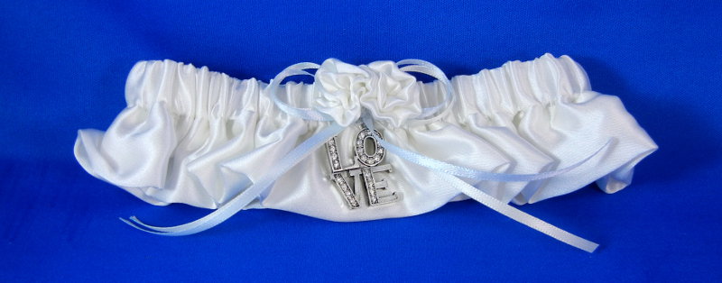 Silk Satin Garter with Rose and LOVE applique